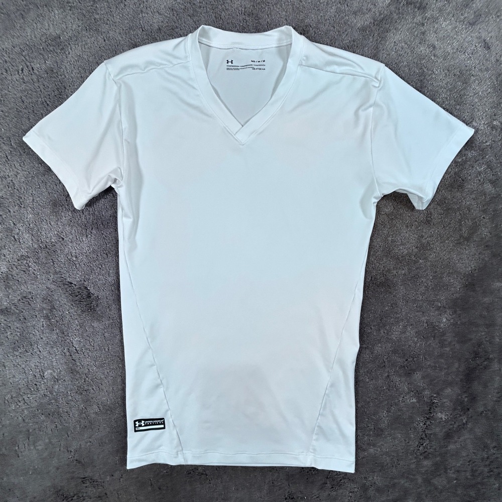 Under Armour White V-Neck Tactical Compression HeatGear Shirt Women Size Medium